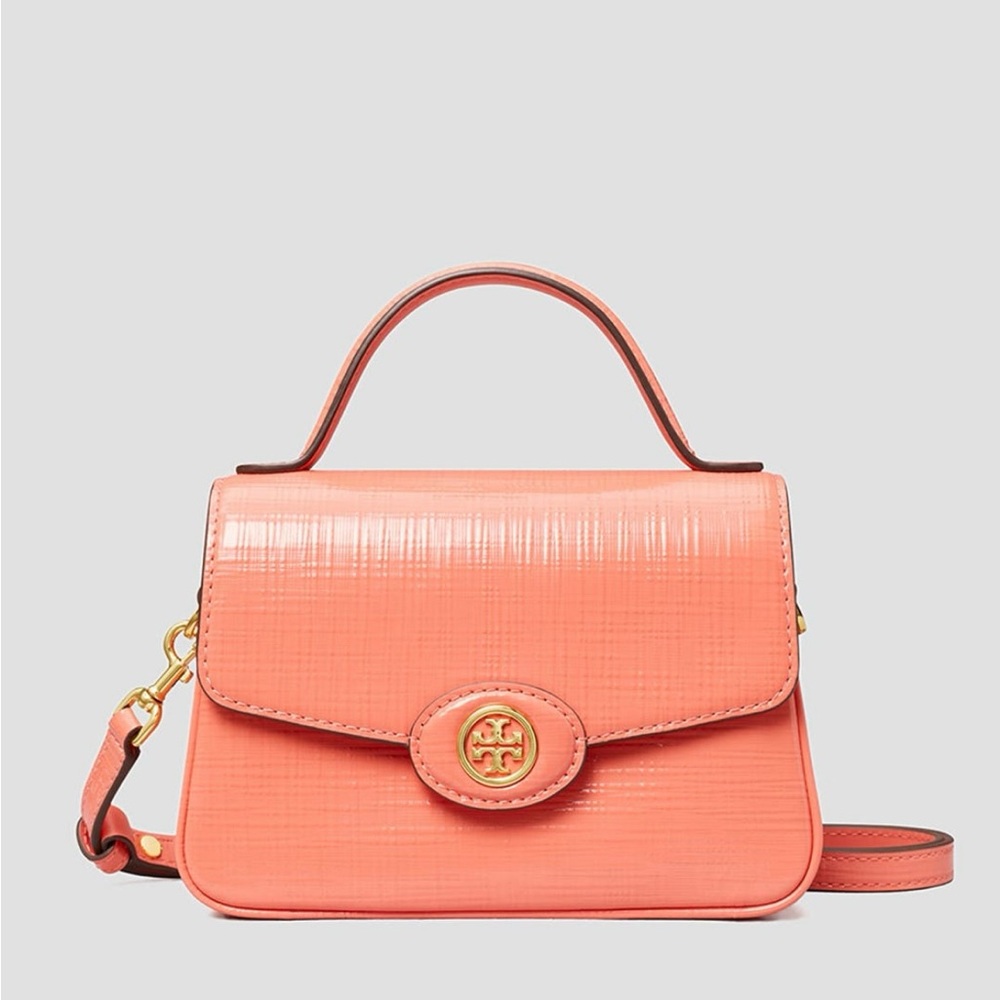 Tory Burch Pink Mini Bag with Gold Clasp and Adjustable Strap